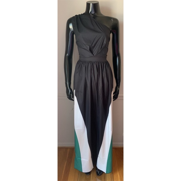 Dresses & Skirts - Colorblock One-Shoulder Maxi Dress (Black/Green/White) Size XL ~ NWT